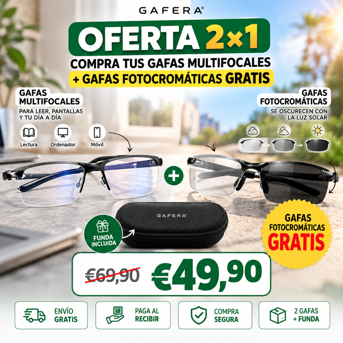 Gafas Multifocales Gafera™ + Gafas Fotocromáticas GRATISl +  Funda